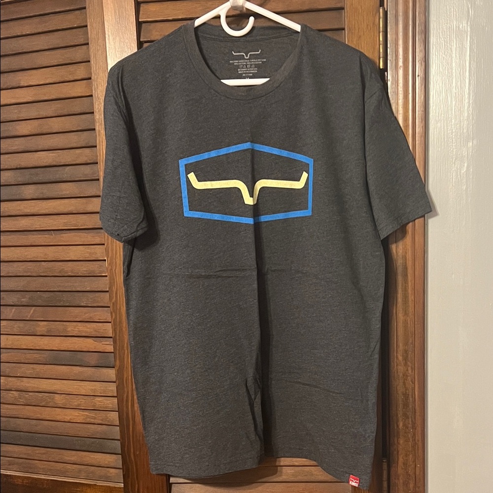Kimes Ranch Charcoal Tee with Blue and Yellow Emblem